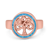 Tree of Life Band Ring Simulated Cubic Zirconia Opal 925 Sterling Silver