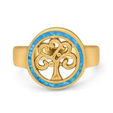 Tree of Life Band Ring Simulated Cubic Zirconia Opal 925 Sterling Silver