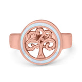 Tree of Life Band Ring Simulated Cubic Zirconia Opal 925 Sterling Silver