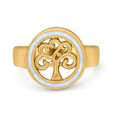 Tree of Life Band Ring Simulated Cubic Zirconia Opal 925 Sterling Silver