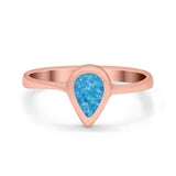 Solitaire Teardrop Pear Ring Band Simulated Opal Round 925 Sterling Silver
