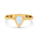 Solitaire Teardrop Pear Ring Band Simulated Opal Round 925 Sterling Silver