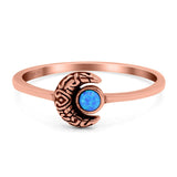 Crescent Moon Band Ring Round Lab Created Opal 925 Sterling Silver