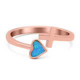 Heart & Cross Ring Band Lab Created Opal 925 Sterling Silver (7mm)