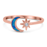 Moon & Star Ring Lab Created Opal Simulated Cubic Zirconia 925 Sterling Silver