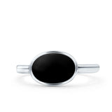 Petite Dainty Oval Promise Ring Band Rhodium Plated 925 Sterling Silver (8mm)
