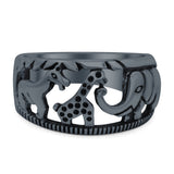 Animals Ring Oxidized Band Solid 925 Sterling Silver Thumb Ring (10mm)