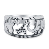 Animals Ring Oxidized Band Solid 925 Sterling Silver Thumb Ring (10mm)