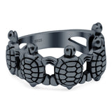 Turtles Oxidized Band Solid 925 Sterling Silver (10mm)
