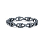 Infinity Bead Evil Eye Stackable Ring Oxidized Band Solid 925 Sterling Silver Thumb Ring (3mm)