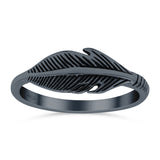 Feather Ring Oxidized Band Solid 925 Sterling Silver Thumb Ring (7mm)