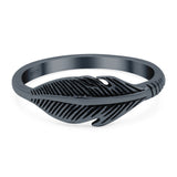 Feather Ring Oxidized Band Solid 925 Sterling Silver Thumb Ring (7mm)