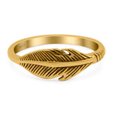 Feather Ring Oxidized Band Solid 925 Sterling Silver Thumb Ring (7mm)