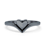 Heart V Shape Ring Oxidized Band Solid 925 Sterling Silver (7mm)