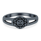 Smiling Sun Ring Oxidized Band Solid 925 Sterling Silver Thumb Ring (7mm)