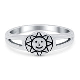 Smiling Sun Ring Oxidized Band Solid 925 Sterling Silver Thumb Ring (7mm)