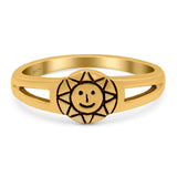 Smiling Sun Ring Oxidized Band Solid 925 Sterling Silver Thumb Ring (7mm)