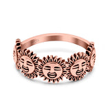 Smiling Sun Oxidized Band Ring Solid 925 Sterling Silver (8mm)