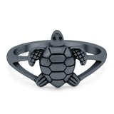 Turtle Ring Oxidized Band Solid 925 Sterling Silver Thumb Ring (11.5mm)