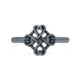 Infinity Adorned Hearts Filigree Knot Unique Design Oxidized Band Solid 925 Sterling Silver Thumb Ring Swirl (9mm)