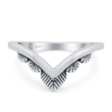 V Shaped Ring Oxidized Band Solid 925 Sterling Silver Thumb Ring (8mm)