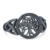 Celtic Tree of Life Signet Band Oxidized Ring Solid 925 Sterling Silver (12mm)