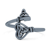 Triquetra Love Key Celtic Knot Heart Shape Propensity Oxidized Ring Band Thumb Ring (14mm)