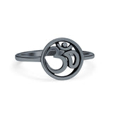 Om Sign Ring Oxidized Band Solid 925 Sterling Silver Thumb Ring (10mm)