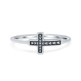 Textured Sideways Cross Band Petite Dainty Thumb Plain Ring 925 Sterling Silver