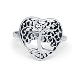 Sterling Silver Filigree Heart Tree of Life Band Ring Round 925 Sterling Silver