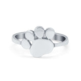 Petite Dainty Paw Print Thumb Plain Ring Band Round 925 Sterling Silver