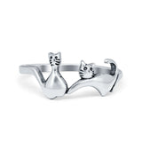 Sterling Silver Cats Ring for Girls Women Plain Band 925 Sterling Silver