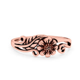 Flower Ring Oxidized Band Solid 925 Sterling Silver Thumb Ring (7mm)