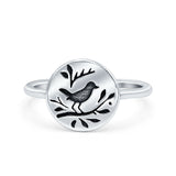 Songbird Start Band Oxidized Ring Solid 925 Sterling Silver (10mm)