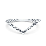 Thin Rope V Shape Oxidized Band Ring Solid 925 Sterling Silver (2mm)