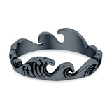 Ocean Waves Band Oxidized Ring Solid 925 Sterling Silver Thumb Ring (5mm)