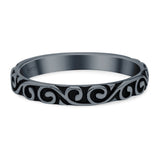 Swirls Ring Oxidized Band Solid 925 Sterling Silver Thumb Ring (4mm)