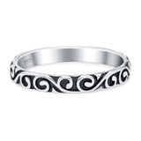 Swirls Ring Oxidized Band Solid 925 Sterling Silver Thumb Ring (4mm)