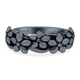 Daisies Ring Oxidized Band Solid 925 Sterling Silver Thumb Ring (7mm)