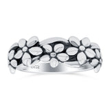 Daisies Ring Oxidized Band Solid 925 Sterling Silver Thumb Ring (7mm)