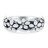 Daisies Ring Oxidized Band Solid 925 Sterling Silver Thumb Ring (7mm)