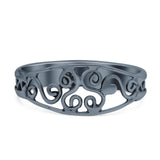 Classic Filigree Heart Artisan Trend Bali Oxidized Ring Band Solid 925 Sterling Silver Thumb Ring (7mm)