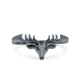 Deer Ring Oxidized Band Solid 925 Sterling Silver Thumb Ring (6mm)