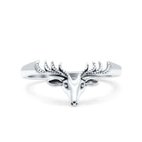 Deer Ring Oxidized Band Solid 925 Sterling Silver Thumb Ring (6mm)