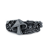 Mushroom Ring Oxidized Band Solid 925 Sterling Silver Thumb Ring (9.3mm)