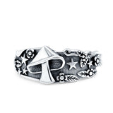 Mushroom Ring Oxidized Band Solid 925 Sterling Silver Thumb Ring (9.3mm)