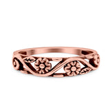 Flowers Ring Oxidized Band Solid 925 Sterling Silver Thumb Ring (4.7mm)