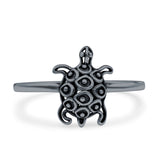 Turtle Ring Oxidized Band Solid 925 Sterling Silver Thumb Ring (12mm)