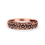 Flowers Ring Oxidized Band Solid 925 Sterling Silver Thumb Ring (5mm)
