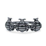 Bees Ring Oxidized Band Solid 925 Sterling Silver Thumb Ring (7.5mm)